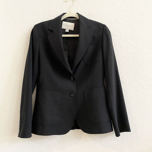 Banana Republic Black 99% Wool Lined Blazer Jacket Pockets Size 2 Career Office - Picture 1 of 10